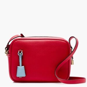 J. Crew Signet Crossbody Box Camera Bag in Vibrant Red with Light Blue Accent